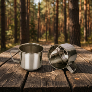 Stainless Steel Cylinder Mug With Handle Camping Drinkware Minimalist Design 250mL <b>Reusable</b> Metal <b>Cup</b> - Product Image 2