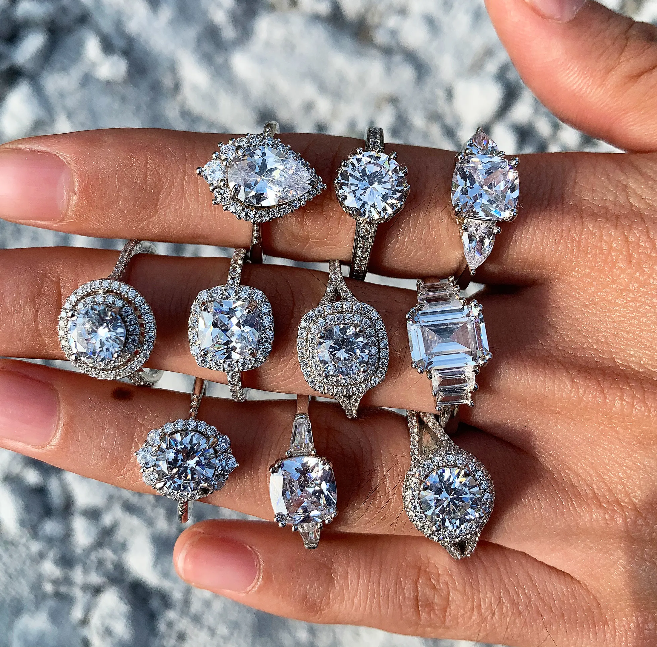 Batu Permata Platinum Wanita Susun Berlian Buatan Tangan Unik Lab Unik Berlian Tumbuh Berlian Cincin Awal 925