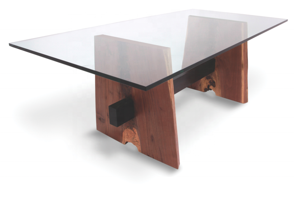 glass table top with wood base dining room