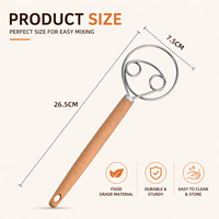 Fouet à pâte hollandais professionnel avec manche en bois, mélangeur à pain en acier inoxydable pour pâte à sourde, pâtisserie, pizza, pâtisserie maison, logo personnalisé