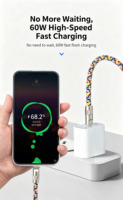Câble de données tressé en PVC Type-C à chargement rapide PD 60W, sangle bandoulière multicolore, 0,3M 1,2M, pour smartphone, vente en gros