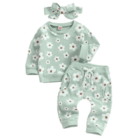 Ensemble de jogging gaufré personnalisé pour bébés et enfants doux et respirant en coton gaufré à imprimé floral pour vêtements d'été pour bébé