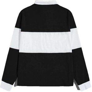 Polo de manga larga para hombre, con bloques de color, tejido, corte regular, diseño informal a rayas, patrón en blanco y negro. - Product Image 2