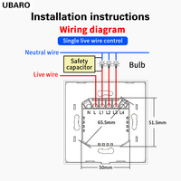 Interrupteur mural intelligent WiFi UBARO Tuya à écran tactile, panneau en verre trempé, prise en charge Alexa, Google, Yandex, Alice, norme EU 86, pour une seule ligne électrique