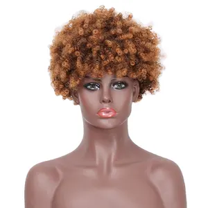 Aisi Haar Hittebestendige Kinky Krullend Pruiken Goedkope Kort Bruin Bob Groothandel Afro Synthetische Pruiken Voor Zwarte Vrouwen