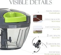 Procesador de Alimentos Manual, Picador de Verduras Portátil, Cortador de Verduras con Cuerda, Picador de Ajo, Cortador de Cebolla, Triturador de Verduras