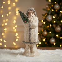 Großhandel Antike Cremefarbene Weihnachtsmann-Figuren, Silberne Glitzer-Rustikale Festliche Tischdekorationen
