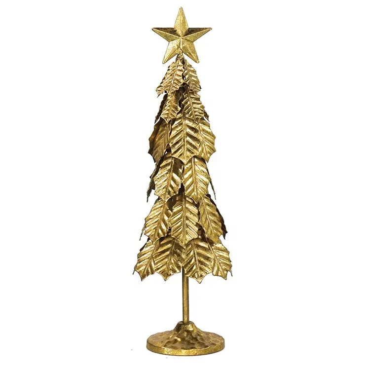 IVYDECO Gold Metal Christmas Tree with Star for Christmas Table Home Decoration