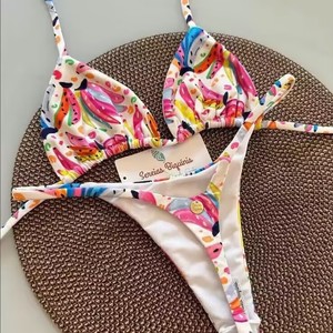 Sereias Biquinis Maillot de bain deux pièces croisé à imprimé floral pour femme, ensemble de bikini, vêtements de plage - Product Image 3