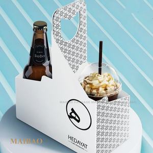 Cartón Kraft desechable con impresión personalizada, taza individual, 2 tazas, bebida para llevar, portavasos <span class=keywords><strong>de</strong></span> papel para café - Product Image 5