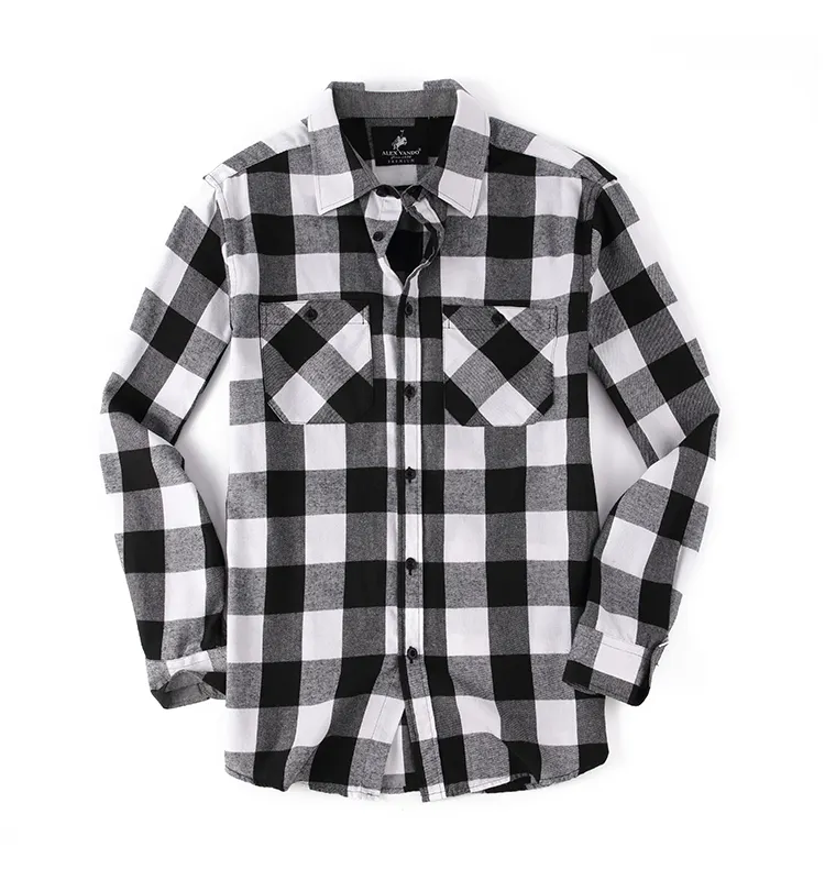 Ready to Ship white and black checks cotton winter custom wholesale oversized men boxy flannel shirt long sleeve plaid shirt