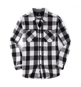 Ready to Ship white and black checks cotton winter custom wholesale oversized men boxy flannel shirt long sleeve plaid shirt