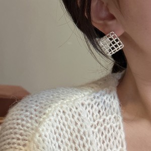 S925 Sterling Silver Square Grid Boucles d'oreilles Style coréen Simple Oreille Bijoux En Gros Niché Conception Bijoux De Mode - Product Image 2