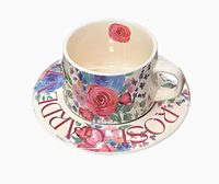 Ensemble tasse et soucoupe en céramique et porcelaine, motif hortensia, style peinture à l'huile vintage, coffret cadeau de luxe pour le thé de l'après-midi, souvenir élégant