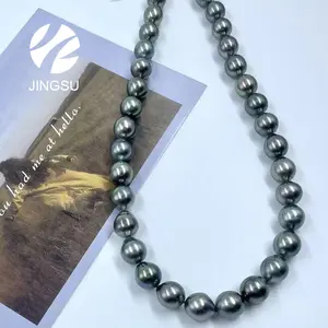 Natürliche Farbe schöne Tahitian Perlenkette 16 Zoll in der Nähe von runden Form Hochglanz schwarze Perle beliebte Halsreif Frauen Geschenk