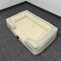 Lit pour chien et chat douillet et écologique pour l'hiver avec rembourrage en éponge, motif uni, matière en lin - Coussin de couchage confortable pour l'intérieur