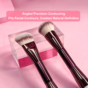 Pinceau de maquillage double embout, poils synthétiques, manche en métal, forme ronde, pour l'application du fond de teint sur le visage - Product Image 3