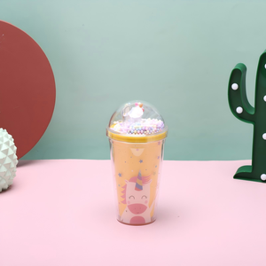 450ml Double Wall Plastic Unicorn Tumbler with Straw Dome Lid Colorful Kids Water <b>Cup</b> for Cold Drinks - Product Image 1
