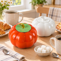 Stoples Permen Keramik Bone China Bentuk Labu dengan Tutup, Wadah Penyimpanan untuk Dapur Rumah, Hadiah Musim Gugur, Halloween, Thanksgiving, Grosir