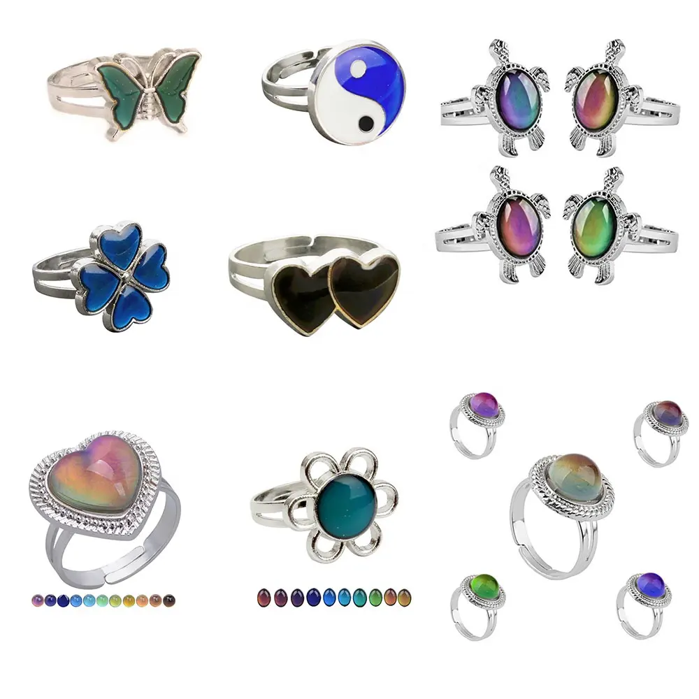 Cincin Berubah Warna Dapat Disesuaikan Perasaan Suasana Hati Perasaan Suhu Cincin untuk Wanita Pasangan Penyu Cincin Mode Perhiasan Hadiah
