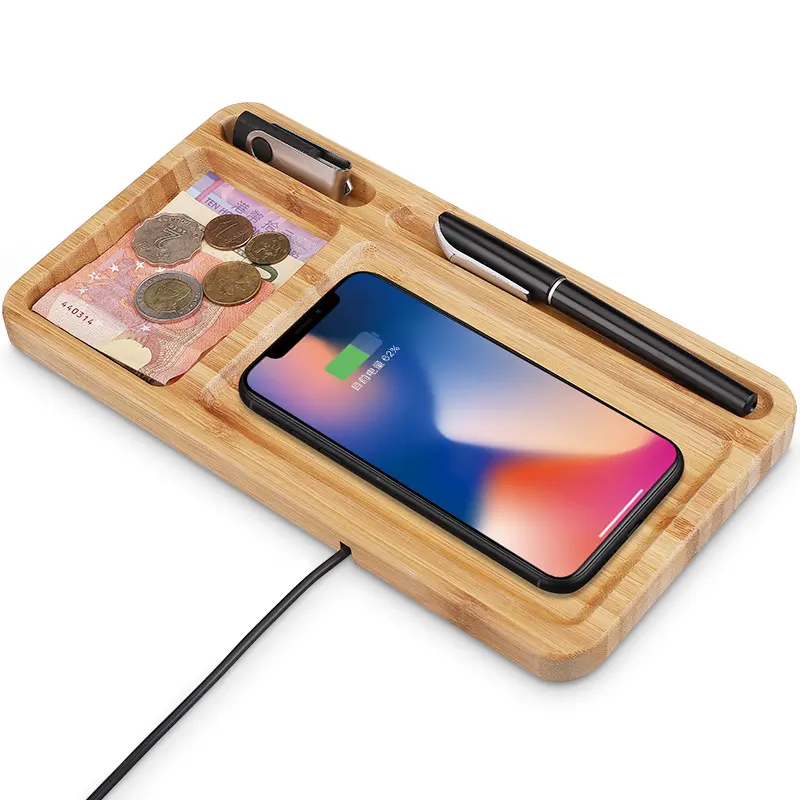Kotak Hadiah 2019 Pengisi Daya USB Nirkabel Qi Cepat Pengisian Bambu Logo Kustom Kualitas Terbaik untuk iPhone
