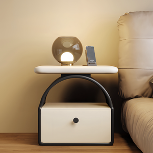 Luxury Black White Mid Century Inspired Nightstand <strong>Circular</strong> <strong>Table</strong> with Metal Legs Modern Accent Sofa <strong>Bedside</strong> <strong>Table</strong> - Product Image 2