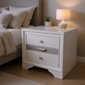 Comodino Naima con Finitura Bianca, 2 Cassetti, Arredamento Moderno per Camera da Letto - Product Image 2