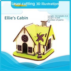 Madera cortada con láser estilo de dibujos animados casa modelo educativo DIY Aprendizaje Temprano 3D rompecabezas tridimensional rompecabezas 3D - Product Image 6