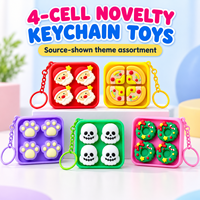 Grosir Mainan Tekan Gantungan Kunci 4 Sel, Gantungan Kunci Fidget Persegi Bertema Warna-Warni dengan Motif Cakar, Pizza, Tengkorak, dan Gaya Musiman