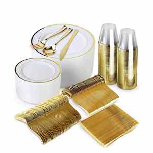 600 Pieces Hot <b>Plastic</b> Party Plates, Heavy Duty Elegant Fancy Disposable Dinnerware for Party Wedding Hotel Restaurant - Product Image 1