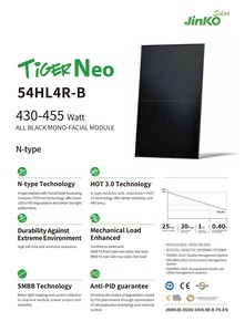 แผงโซลาร์เซลล์ประสิทธิภาพสูงสำหรับ54HL4R-B 430-455W N-Type HBC bipv hjt แผงโซลาร์เซลล์ประสิทธิภาพ22.02% เทคโนโลยี MONO PERC - Product Image 3