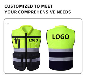 شعار قابل للتخصيص مرحبا فيس جيوب متعددة الثقيلة البناء سلامة سترة مع شرائط عاكسة - Product Image 3