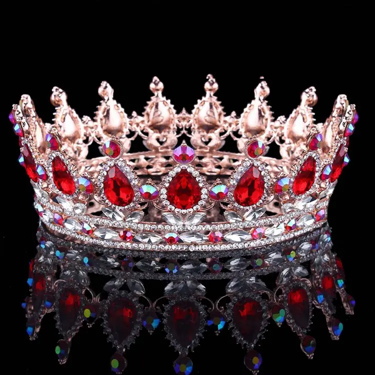 Великолепные Искусственные Красные Рубиновые кристаллы для конкурса, цельные короны, свадебные золотые тиары