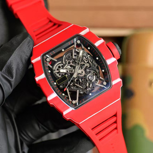 Reloj de Lujo de Moda Couture, Caja de Fibra de Carbono Roja, Esqueletizado, Mecánico Automático, para Hombre, Correa de Goma Roja, Resistente al Agua, Nuevo - Product Image 2
