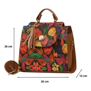 Bolso Tote Mediano de Yute para Mujer Fana Emilia, con Patrón Serigrafiado y Cierre de Broche, para Uso en la Playa - Product Image 3