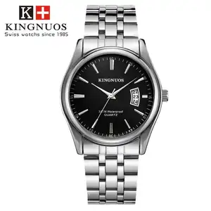 Kingnuos 1853 New Stylish Leather Band Stainless Steel Men Calendar Waterproof Wrist Watch OEM ODM