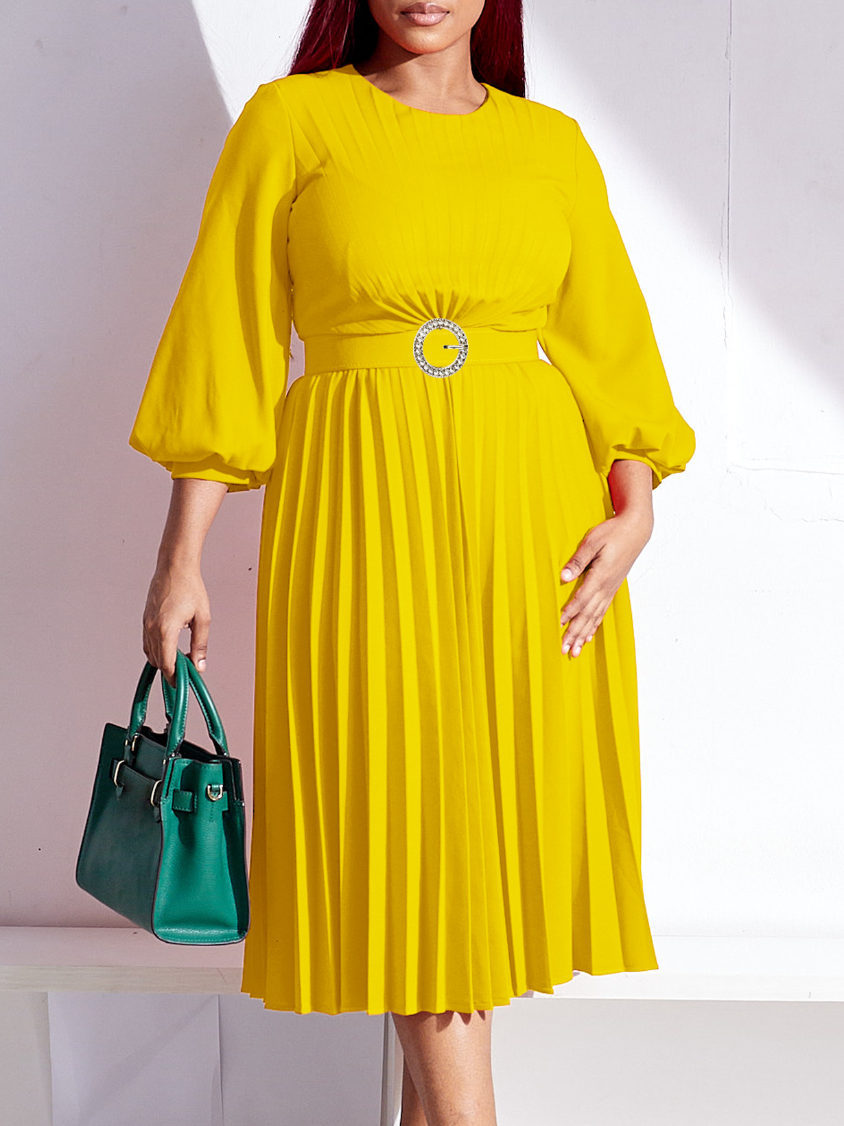 Trendy Fall Dresses for Women Long Sleeve V-Neck Mid Length Ladies Office  Dresses Women Formal Work Pleated Dress| Alibaba.com