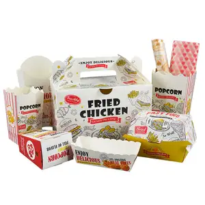 Imballaggio di scatole di pollo fritto francese per Fast Food con contenitore di ali di nidificazione di Popcorn monouso stampato personalizzato