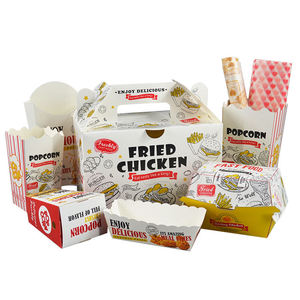 Customized Printed Disposable Takeout Popcorn Nesting Nuggets Wings Container Fast Food French Fried Chicken Boxes Packaging