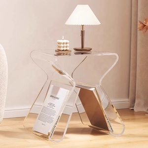 Mesa de Centro Pequeña de Acrílico, <span class=keywords><strong>Simple</strong></span> y Transparente, Estilo Moderno y Lujoso, Mesa Auxiliar Móvil para Esquina - Product Image 5