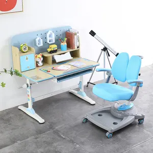 Juego de mesa con gran almacenamiento para niños, silla ergonómica de altura ajustable, escritorio basculado de madera sólida, escritorio para guardería