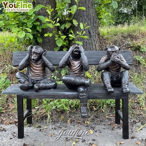 Tùy Chỉnh Kích Thước Vườn Ba Khôn Ngoan Điêu Khắc Bronze 3 Con Khỉ Trên Băng Ghế Dự Bị Bức Tượng - Product Image 6