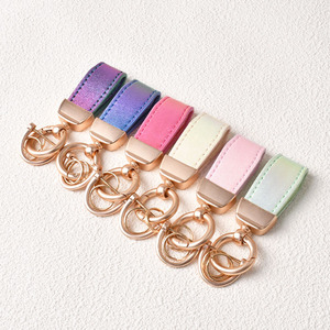 Factory OEM/ODM Fluorescent Gradient PU Leather Car Keychain Mini Screwdriver <b>Key</b> <b>Ring</b> Short Rope Keychain Fashion <b>Accessory</b> - Product Image 5