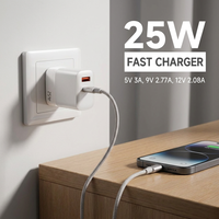 Chargeur rapide Cantell 25W double USB A+C PD avec sortie 5V/3A pour la maison et les voyages, compatible avec les prises US/EU/UK et les téléphones mobiles