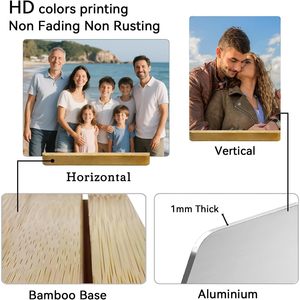 Impresiones de fotos de metal personalizadas con base de madera Marco de fotos personalizado Regalo para amantes Familia Novio Amigos Placas Categoría - Product Image 3
