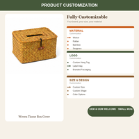 Housse de boîte à mouchoirs tissée à la main, support décoratif en fibres naturelles, chambre, salon, salle de bain, vente en gros OEM, housse de boîte à mouchoirs tissée