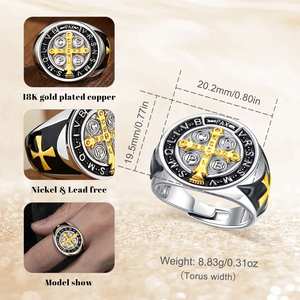 Anneaux ajustables Merryshine en laiton et cuivre, cadeaux, foi ouverte, protection catholique, chrétienne, Jésus, Saint Benoît, pour femmes - Product Image 2