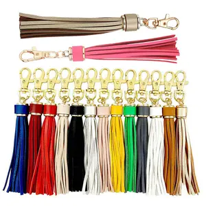 1000styles Leather Tassels Keychain Key Rings Circle Pu Leather Tassel For Women Keychain Bulk Tassels Lanyard Key Chain Holder