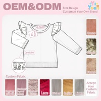 T-shirt pour enfants à manches longues avec volants sur les épaules, couleur unie, tricot doux, chemisier décontracté pour fillettes