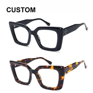FW hochwertige übergroße optische Brille individuelles Logo Damen-Männer-Vintage-Quadratrahmen handgefertigte Acetat-Übergroße augenbrille